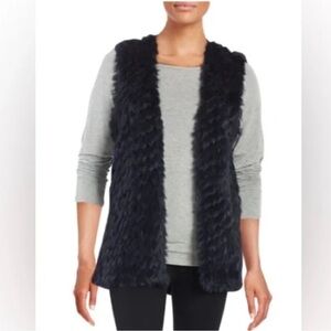LINDA RICHARD’S LUXURY NWOT Rex Rabbit Fur Vest in blue/indigo L